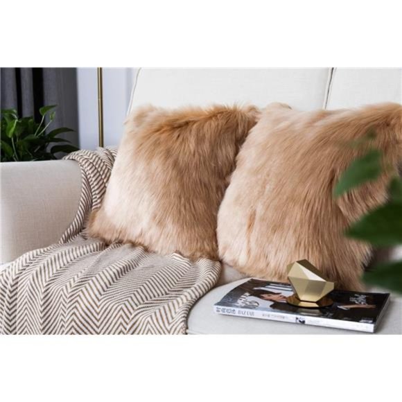 Set of 2 Mongolian Faux Fur Square Decorative Throw Pillow Covers Cushion Case - Picture 6 of 6